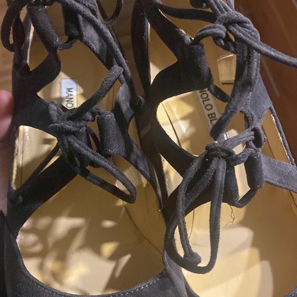 MANOLO BLAHNIK ASAKI BROWN SUEDE DOUBLE TIE point toe PUMPS 38.5 office formal - Picture 7 of 7